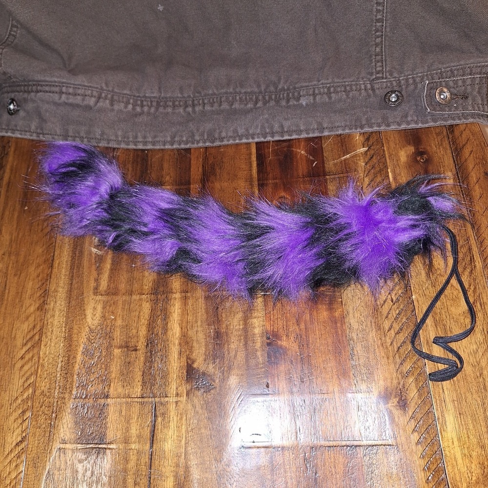 Purple Black Faux Fur Cosplay Tail Cat Fox Style Halloween Costume Accessory 1pc - Picture 6 of 7